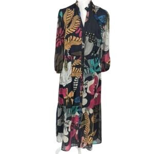 🌺 VILAGALLO Black Tropical Print Maxi Dress - Size 42 (EU) - Boho Luxe Style 🌺